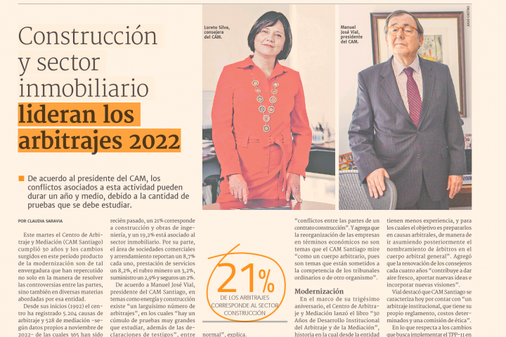 [Diario Financiero] Construcción y sector inmobiliario lideran arbitrajes 2022