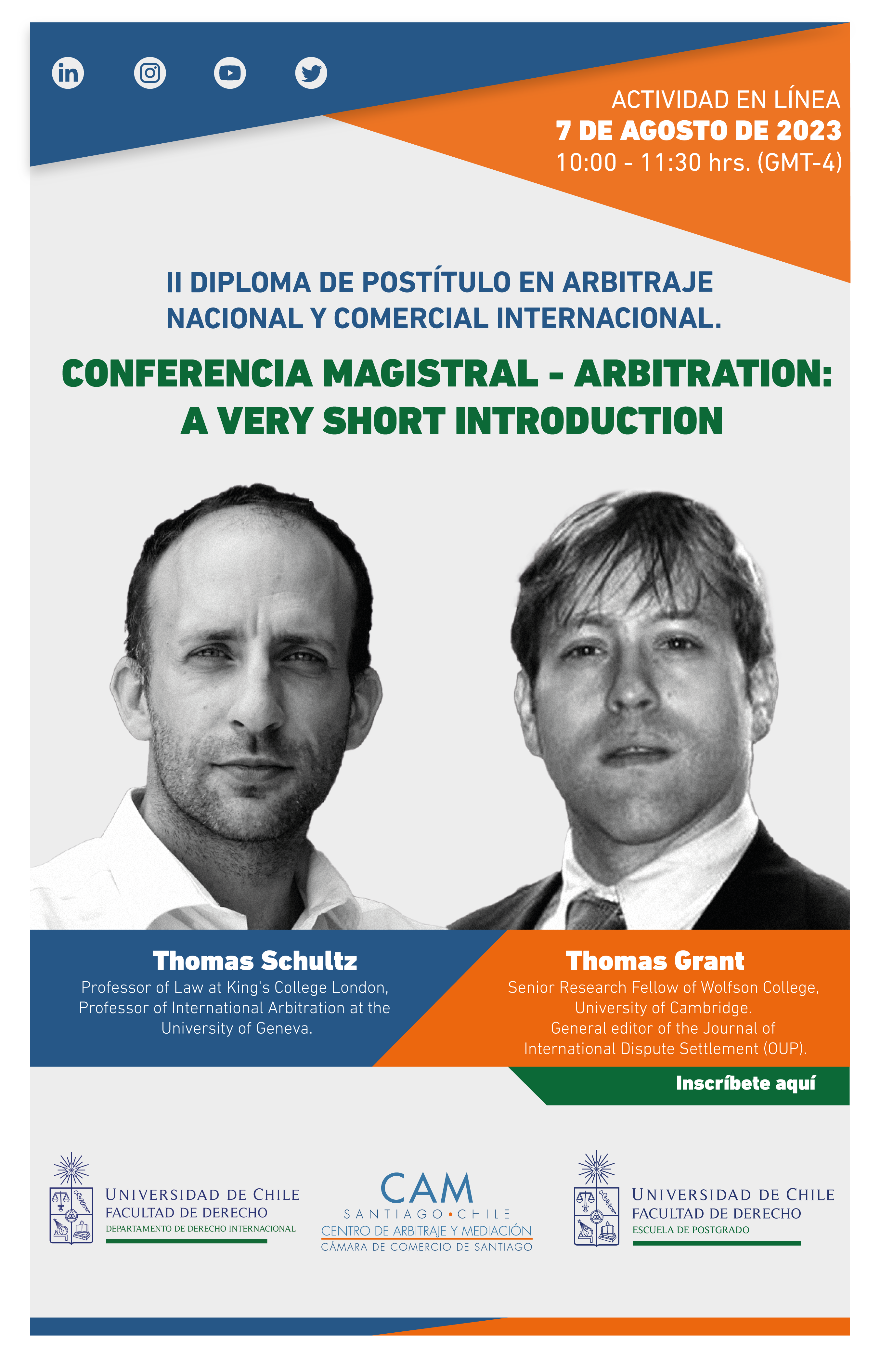 Conferencia Magistral Dr. Thomas Schultz & Dr. Thomas Grant - «Arbitration: A Very Short Introduction»