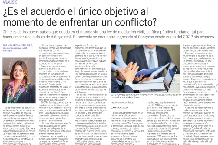 [El Mercurio] Columna de Macarena Letelier: ¿Es el acuerdo el único objetivo al momento de enfrentar un conflicto?
